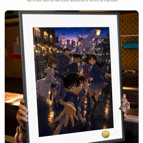 "Limited edition Detective Conan main character group art print. This vibrant, stylized painting features a high-quality finish and premium frame."