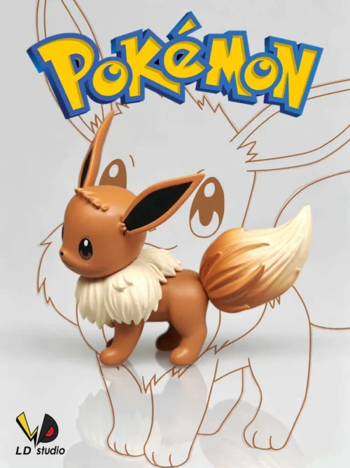 "Close-up of the limited edition 1/10 Lingzi Eevee Pokemon resin statue, showcasing its ethereal details, gentle pose, and translucent effects."
