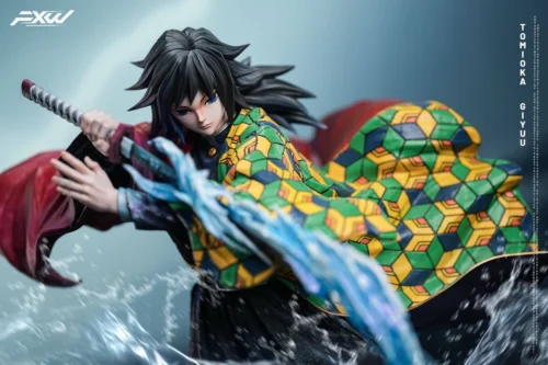 "Limited edition 1/6 Giyu Tomioka LED Demon Slayer statue. Features dynamic water effects, a luminous base, and intricate sculpt details."