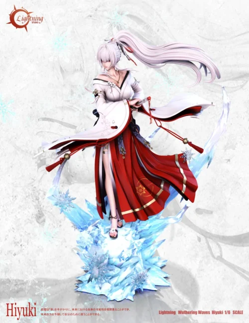 "Detailed views of the 1/6 Burning Sakura Miko Hiyuki figure, featuring her dynamic pose, fiery cherry blossoms, and exclusive LED base."
