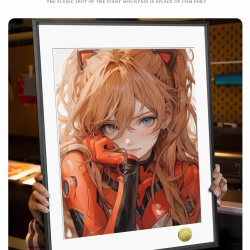"Limited Edition Asuka Art Print. A3/4K Evangelion painting. Vibrant portrait, elegant frame. See all angles, fine anime details."