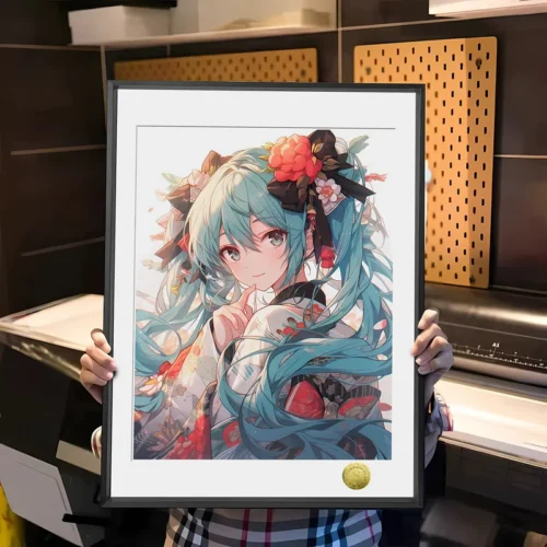 A3 & 4K Size Cute Kimono Girl Hatsune Miku Decorative Painting - VOCALOID - HuangGua Studio - Image 1