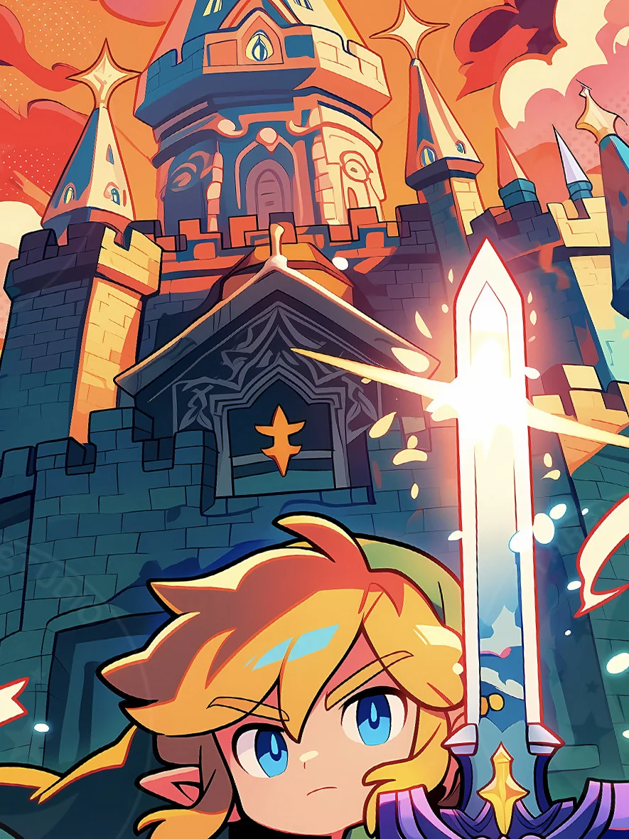 "Limited edition Q-Version Link Zelda print by Xingkong Studio. Highlights whimsical design, vibrant starry backdrop, and hand-numbered detail."