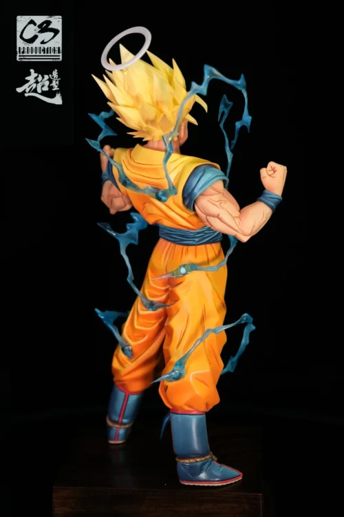 "Ultra-Limited SSJ2 Goku Dynamic Battle Dragon Ball Statue. Detailed views of electrifying energy effects and premium sculpture from various angles."