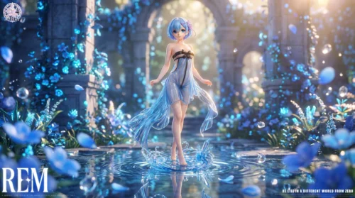 "Exquisite limited edition 1/6 Rem resin statue from Re:Zero, featuring her in an ethereal blue gauze dress with dynamic flowing fabric and graceful."