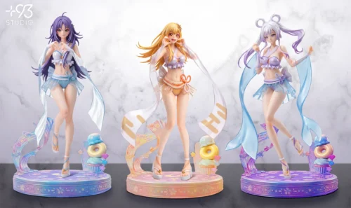 "Kaguya, Yachiyo, & Iroha 'Happy End' 1/6 scale anime figure. Detailed views showcase intricate sculpture and versatile display options."