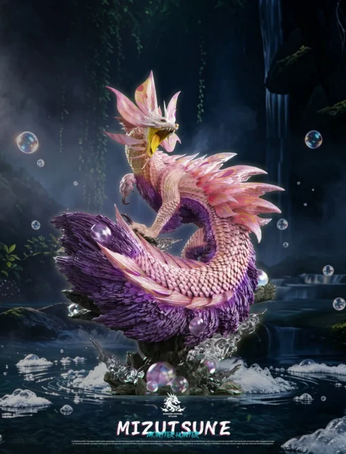 "Dynamic, vibrant Monster Hunter Mizutsune figure, a high-detail limited edition resin statue from Dragon Realm Studio, capturing the majestic bubble."