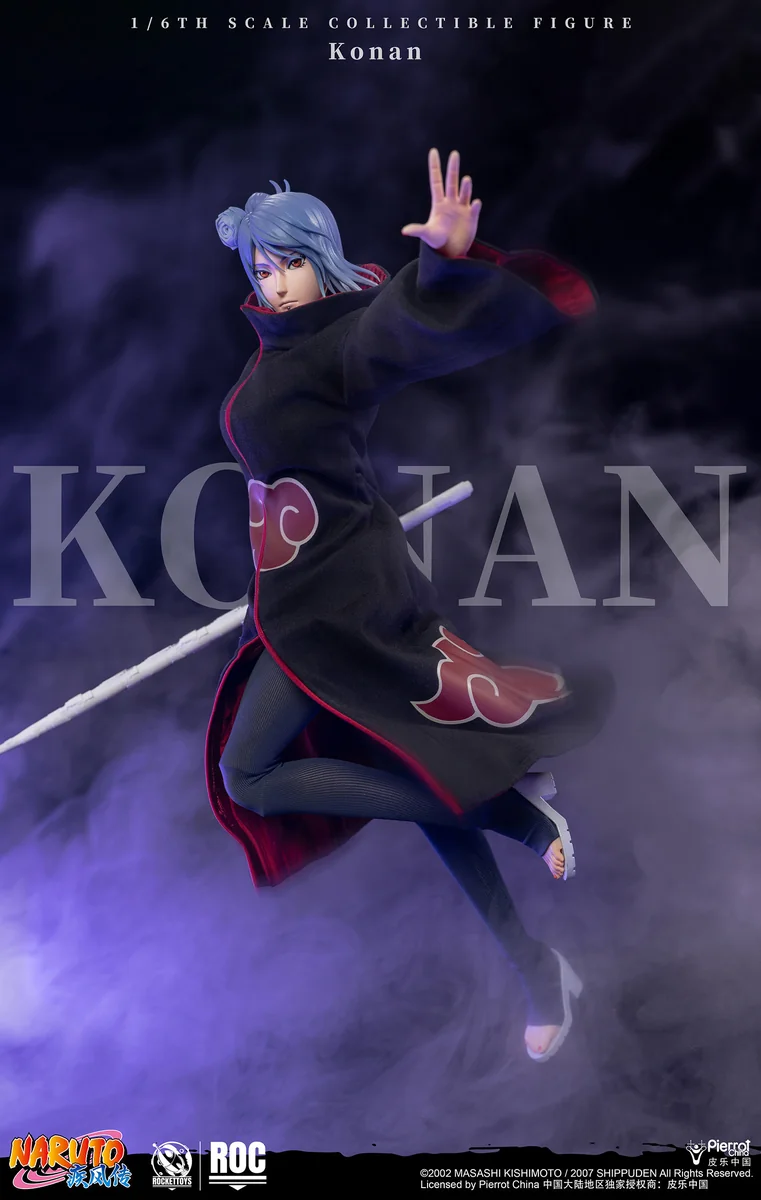 "Premium, officially licensed 1/6 Konan action figure showcasing highly articulated Akatsuki attire and dynamic paper manipulation."
