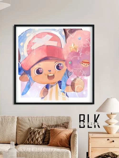 "Exquisite Baroque-style One Piece Chopper decorative painting, showcasing rich colors, intricate details, and the elegant cotton candy theme."