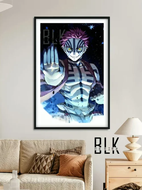 "Premium Demon Slayer Akaza decorative painting by Baroque Studio, showcasing vibrant, high-definition art details and the durable frame."