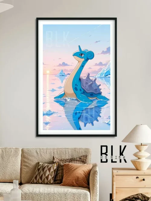 "A product image gallery of the Baroque Glacial Lapras decorative painting, displaying its ornate details and serene PokƩmon artistry."