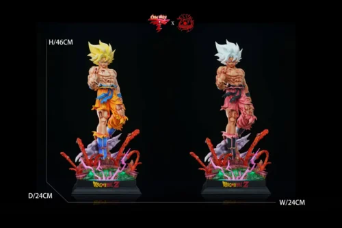 "Detailed 1/6 Battle-Damaged Son Goku Dragon Ball statue, dynamically posed with an LED-lit base, capturing strength and resilience."