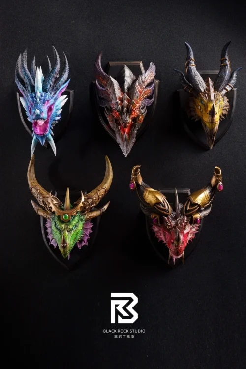 "World of Warcraft Guardian Dragon Magnets by BRS Black Rock Studio. Close-ups show majestic, stylized sculptural details from multiple angles."