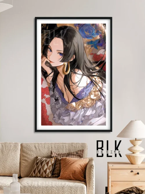 "Exquisite Baroque-style Boa Hancock One Piece decorative painting, showcasing elegant details of her white dress and regal pose from various angles."