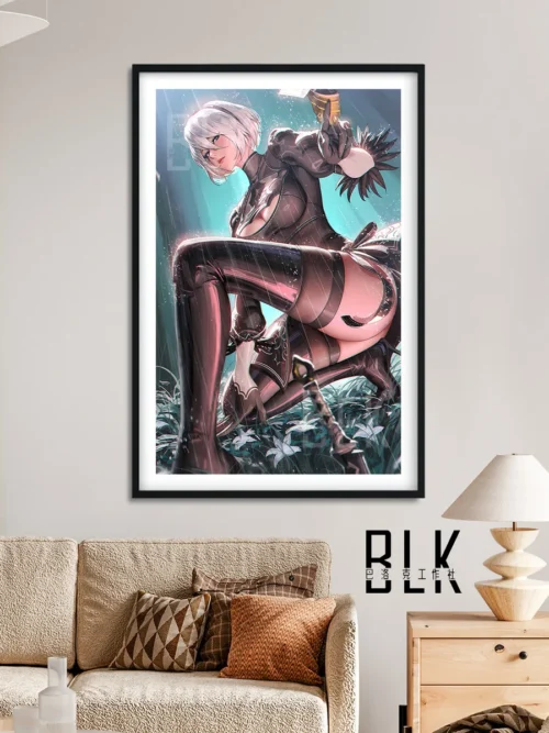 "Baroque NieR: Automata Ninja Yorha 2B Decorative Painting. Exquisite craftsmanship highlights intricate sculptural details from all angles."