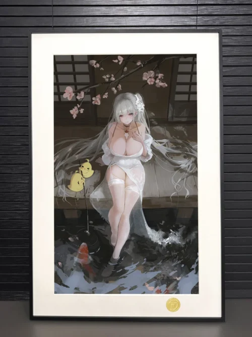 "Premium Azur Lane Indomitable decorative painting. Limited edition art print with vibrant anime style, playful swimsuit, and dynamic water details."