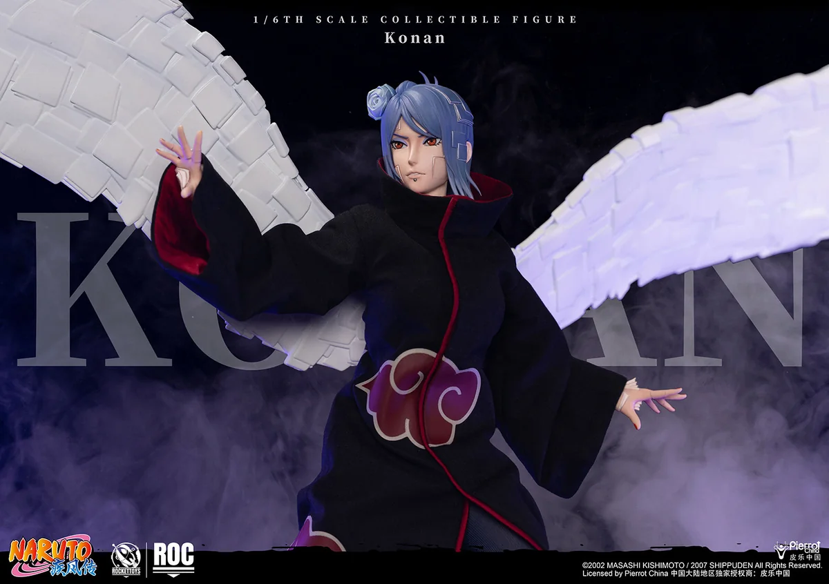 "Premium 1/6 Licensed Konan movable action figure. Displays highly articulated Akatsuki attire, intricate paper manipulation, and dynamic poses."