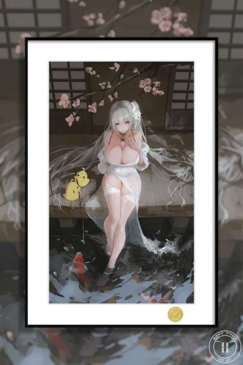 "Limited Edition Premium Azur Lane Indomitable art print, main image. Playful character in a vibrant swimsuit, dynamic anime water scene."
