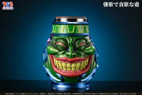 "Iconic Yu-Gi-Oh! Pot of Greed collectible mug, intricately sculpted with a mystical ancient artifact design and hand-painted distressed finish."