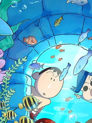 "Product gallery showcasing the Crayon Shin-chan Water World Decorative Painting, featuring unique Baroque underwater art, whimsical characters."
