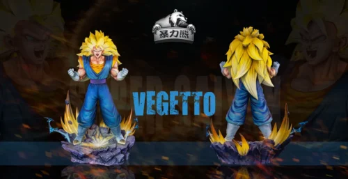 "Limited edition Dragon Ball Vegetto Super Saiyan 3 resin statue in a dynamic pose with a remote-controlled LED light-up base showcasing his ultimate."