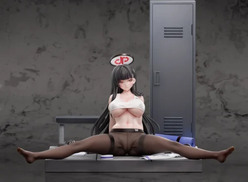"Dynamic 1/6 Blue Archive Rion Private Gym Diorama by Make Zero Studio. See energetic Rion and detailed gym from multiple angles."