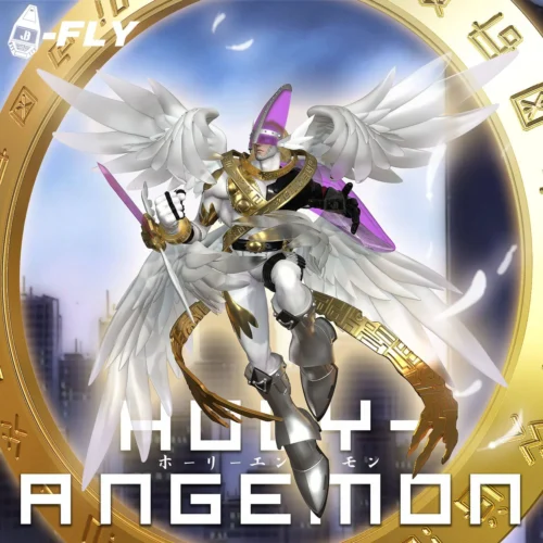 "Holy Angemon Digimon Adventure 01 premium resin statue by JBS Studio. Dynamic angelic warrior in flight, showcasing iconic design and divine power."