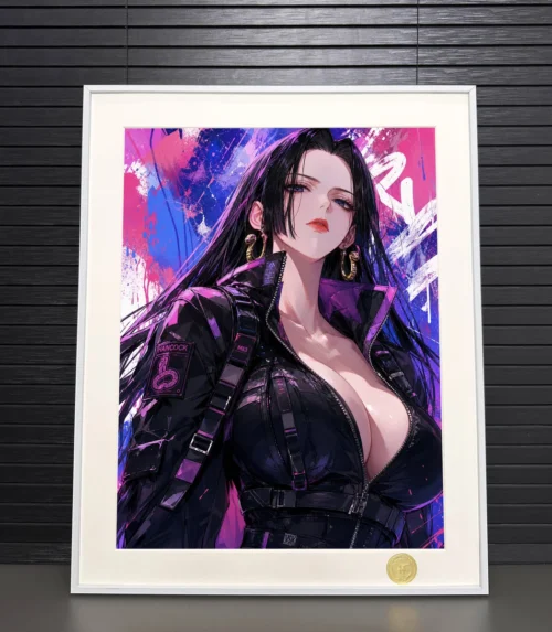 "Limited Edition Boa Hancock Art Print from H-TWO Studio. Gallery shows her stylish, modern pose and intricate details from various angles."