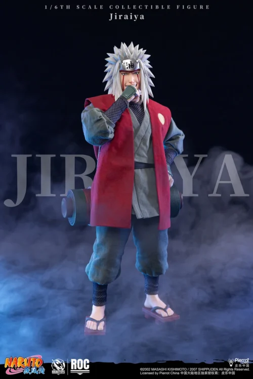 "Premium 1/6 scale Jiraiya action figure from Naruto Shippuden, featuring dynamic poses, LED illumination, and extensive accessories for collectors."