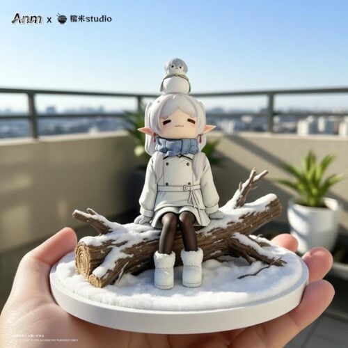 "Exquisite limited edition Frieren snow diorama statue reveals serene Frieren in an intricate snowscape, highlighting sculpted details from all angles."