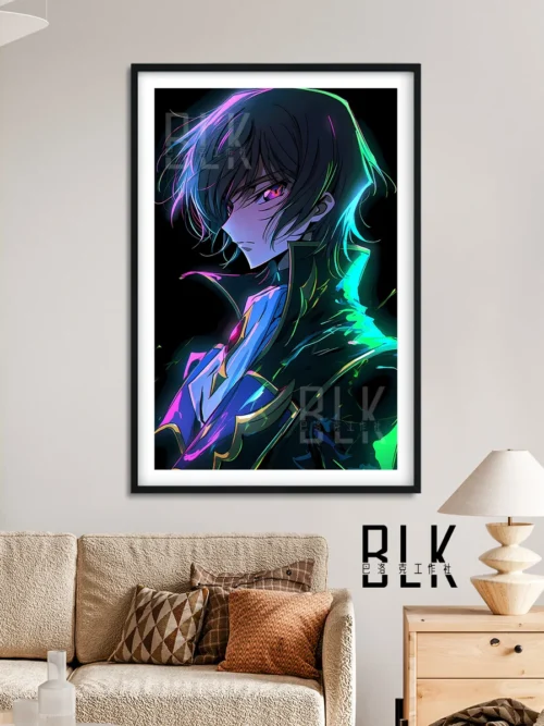 "Premium framed Shining Lelouch Decorative Painting showcases vibrant, luminous Code Geass art with intricate, dynamic details."