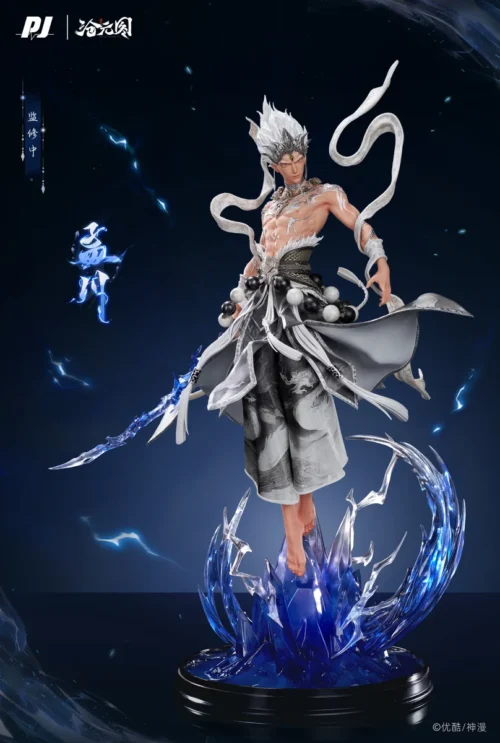 "Meng Chuan Licensed Resin Statue: Dynamic Root Foundation Stance, elemental power, heroic determination. Limited Edition, exclusive voice card."