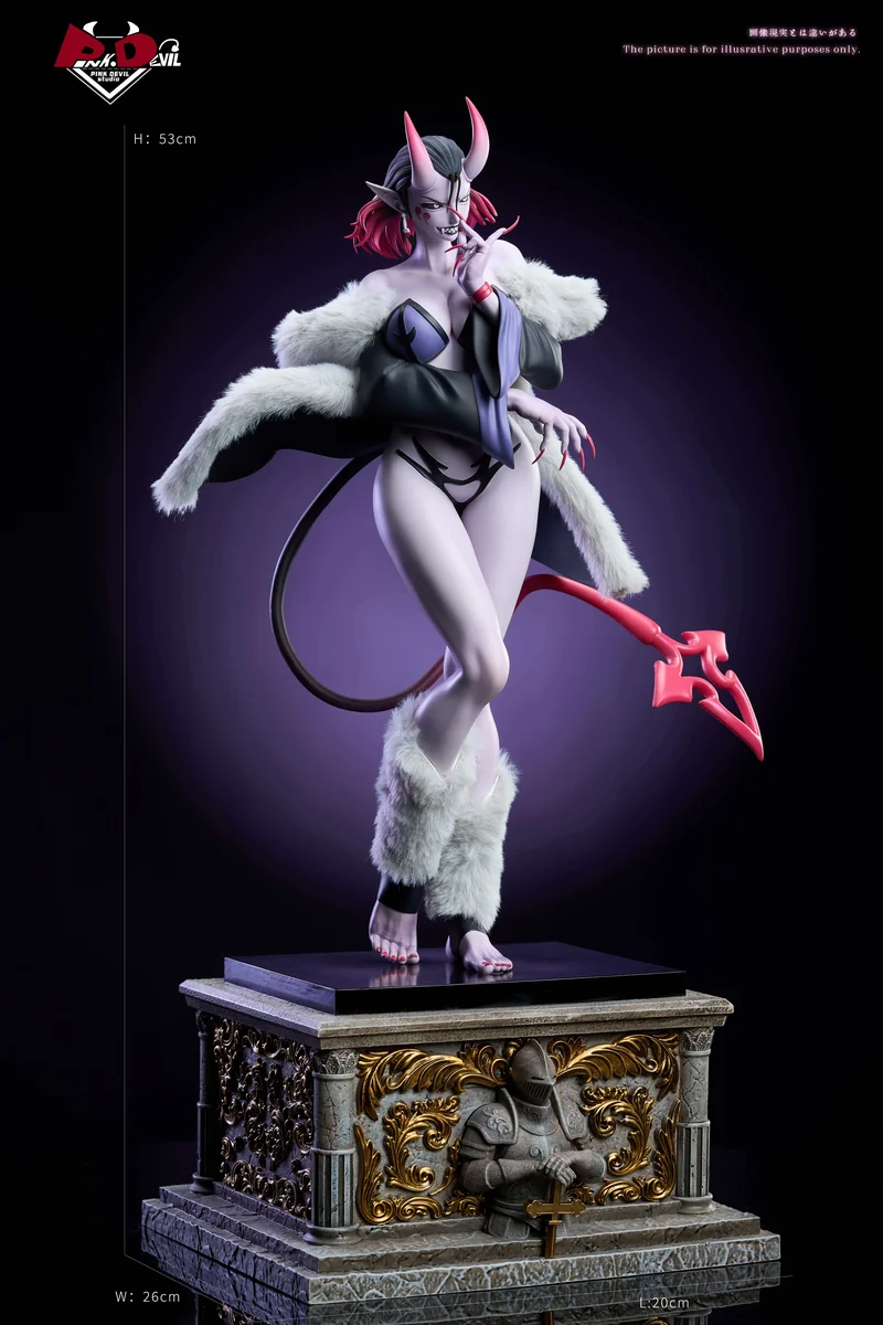 "Herzha Succubus original resin statue from Pink Devil Studio, revealing intricate gothic details, real plush, and a seductive pose."