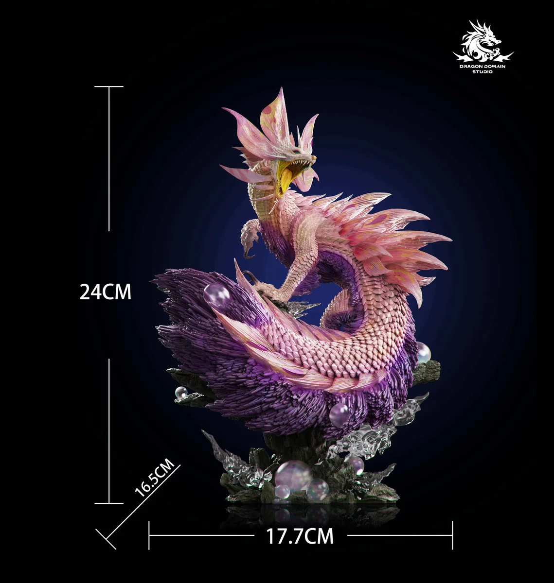 "Mizutsune Monster Hunter resin statue gallery. Limited edition, high-detail figure by Dragon Realm Studio, with dynamic bubble fox wyvern sculpting."