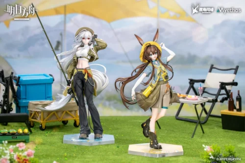 "Official Arknights Amiya & Skadi Wild Fun Time VER. statue showcasing exquisite detail in a whimsical outdoor setting by Myethos Studio."