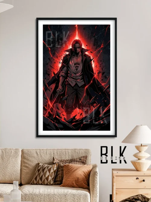 "Premium Balok Studio One Piece Shanks Haki decorative painting, showcasing dynamic angles and intricate details of Shanks' powerful Haki presence."