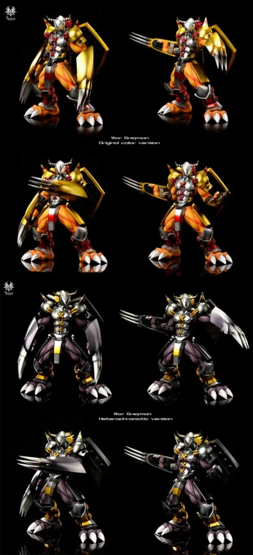 "WarGreymon Digimon figure: Dynamic, armored statue in a battle-ready pose, embodying superior craftsmanship and premium limited edition quality."