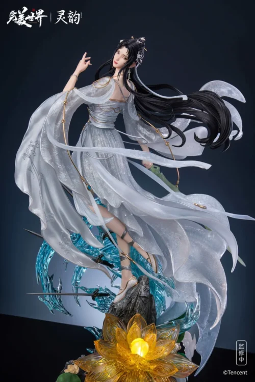 "Limited Edition 1/4 Scale Perfect World Qingyi resin statue gallery, highlighting realistic eyes, flowing garments, and intricate mystical water."