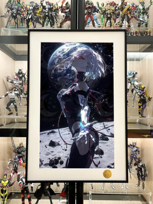 "Limited Edition Moonwalker Lucy Cyberpunk Edgerunners painting views, highlighting premium cosmic artistry and collector-grade intricate details."