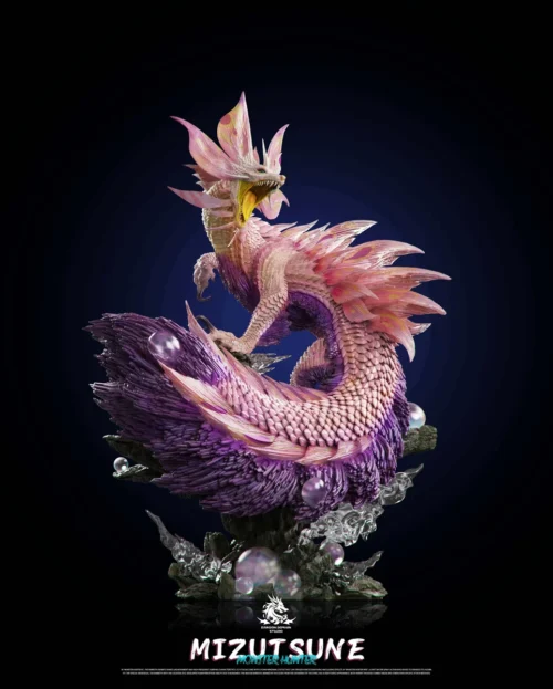 "Limited edition Monster Hunter Mizutsune resin statue. High-detail sculpting, vibrant colors, and dynamic angles by Dragon Realm Studio."