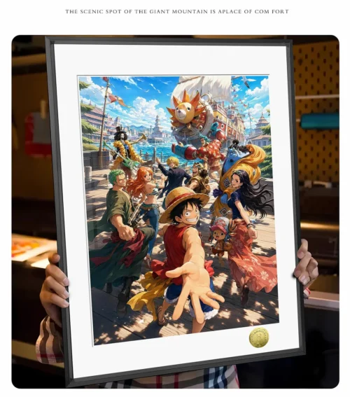 "Detailed view of the vibrant Straw Hat Pirates group portrait art print, showcasing the artistic quality and rich colors of this limited edition."