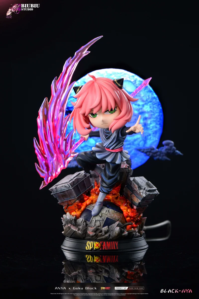 "Exclusive Anya Forger Super Saiyan Rose LED resin statue. Playful Spy x Family Dragon Ball crossover, showing dynamic details and vibrant aura."