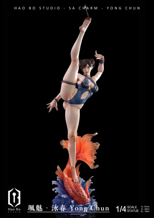 "Exclusive premium 1/4 scale Chun-Li Street Fighter statue. Dynamic swimsuit pose, powerful charm, and refreshing spring aesthetic."