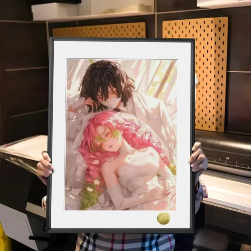 A3 & 4K Size Newlywed Obanai Iguro & Mitsuri Kanroji Decorative Painting - Demon Slayer: Kimetsu No Yaiba - HuangGua Studio - Image 1