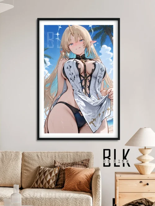 "Premium Wuthering Waves Cartheyia beach decorative painting, captured from multiple angles to reveal exquisite anime art details and vibrant coastal."