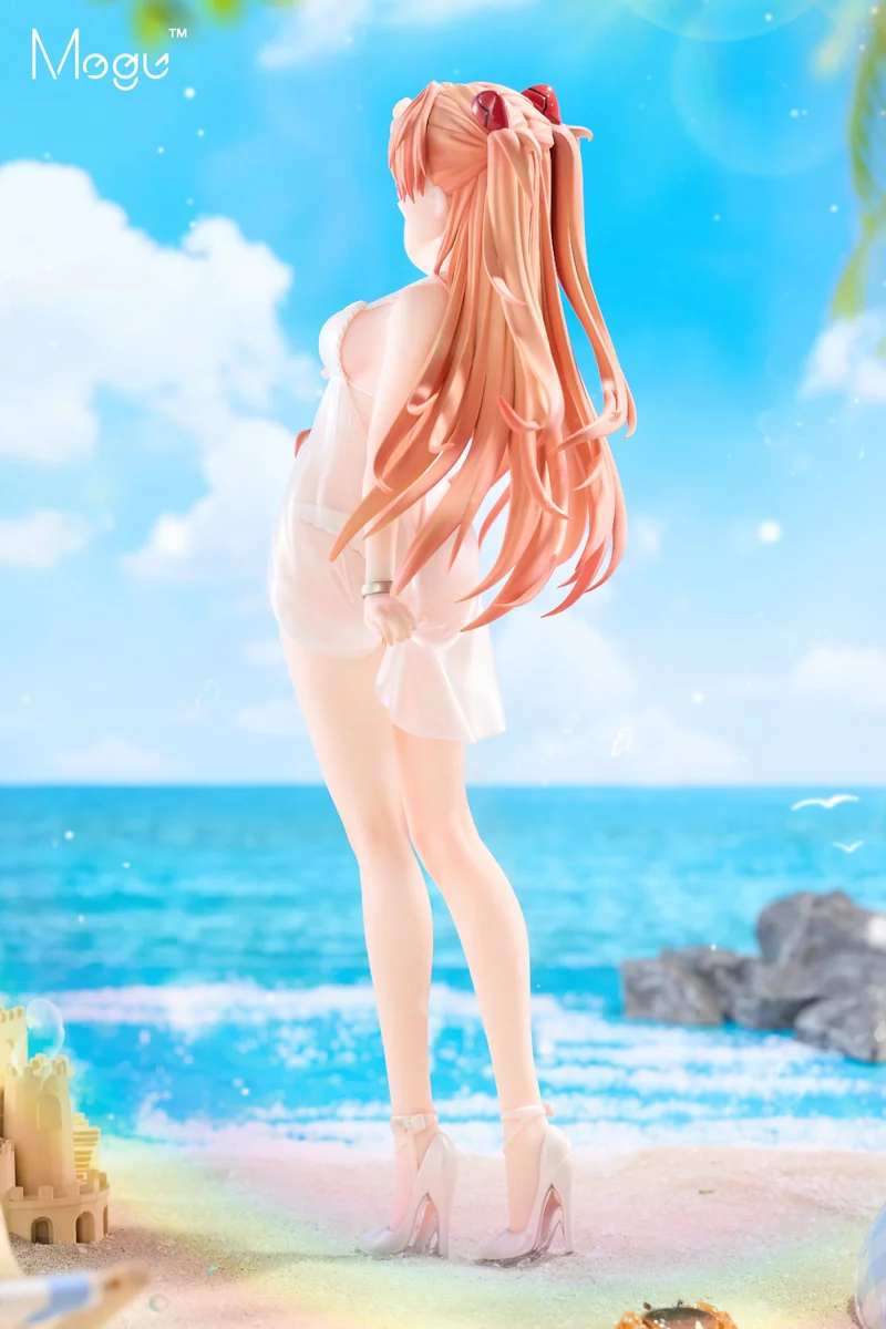"Premium 1/6 Asuka Evangelion statue by Mogu Studio, showcasing her iconic red plugsuit in a dynamic pose, detailed from multiple angles for collector."