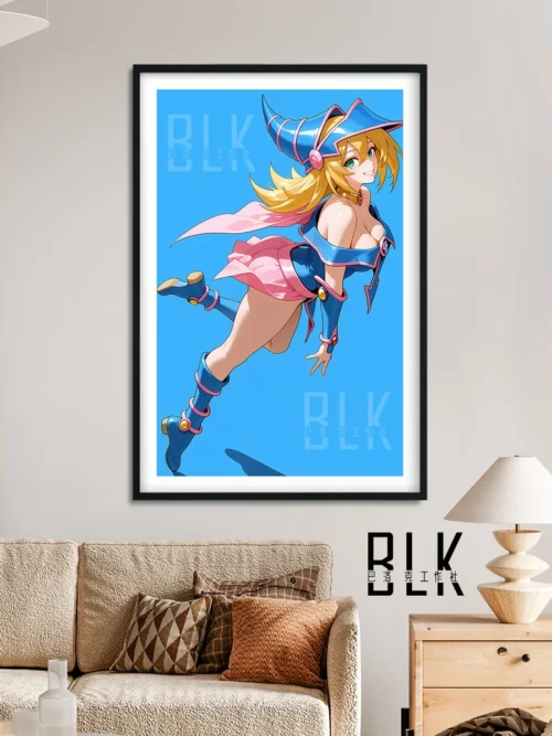 "A captivating close-up of the premium Baroque Dark Magician Girl Yu-Gi-Oh! decorative painting, emphasizing its rich, vibrant colors and intricate."