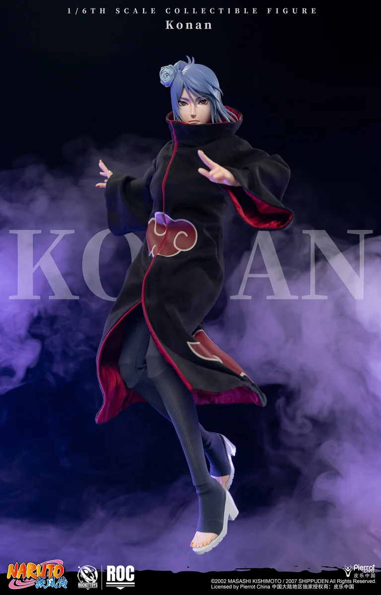 "Premium, officially licensed 1/6 Konan action figure showcasing highly articulated Akatsuki attire and dynamic paper manipulation."