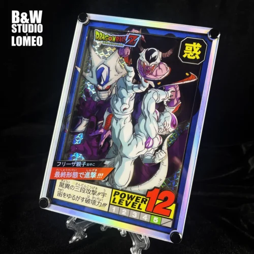 "Dynamic 3D layered Dragon Ball Frieza family art plaque by B&W Studio, revealing its black & white aesthetic with vibrant accents and sculptural."