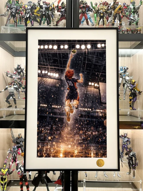 "Limited edition Haikyuu art print by Xingkong Studio. Highlights unique handwritten numbering and dynamic Shoyo, Karasuno team."